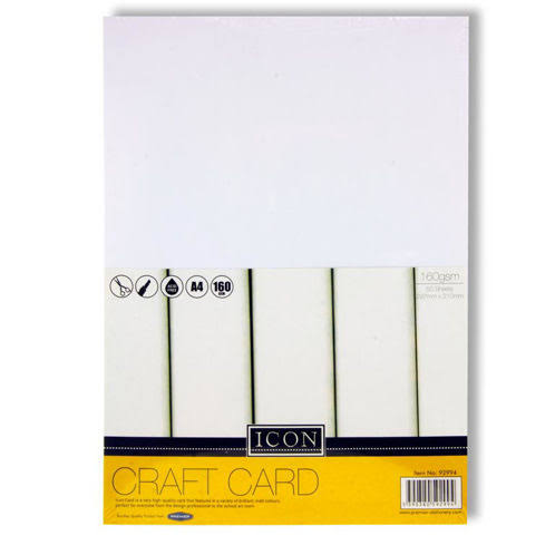 ICON A4 160gsm CRAFT CARD 50 SHEETS - White