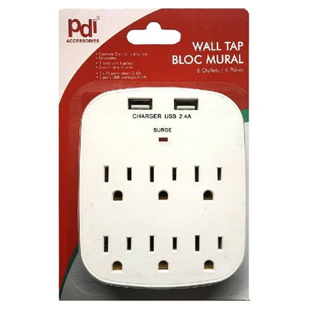 . Pdi-728 - Wall Tap 6-Outlet 15a 125v 1875w 2-Usb