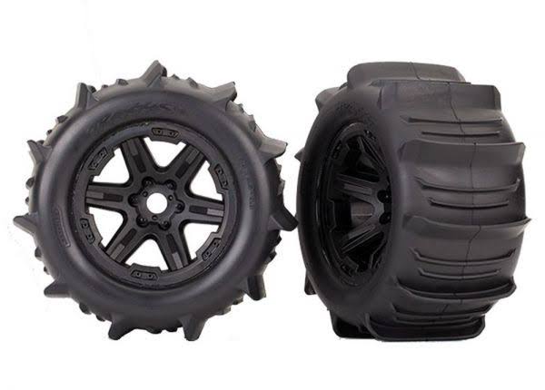 Traxxas Paddle Tyres Mounted Wheels - Black, 3.8", 2pcs