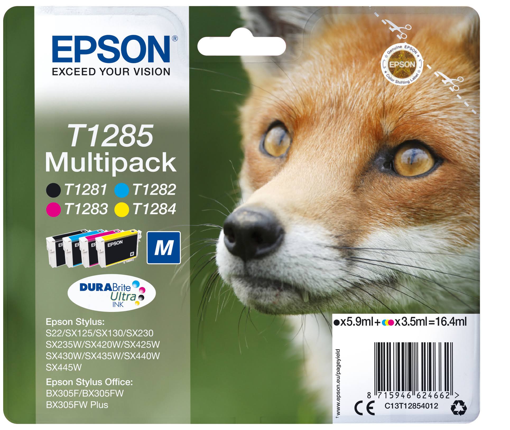 Epson T1285 Inkjet Cartridges - Multi Pack, Black, Cyan, Magenta and Yellow