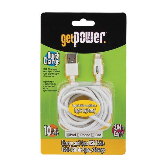 GetPower Extra Long USB Charging and Sync Cord - for Apple Lightning Devices, 10'