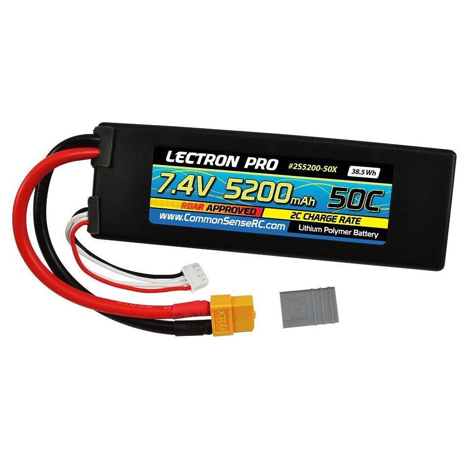 Common Sense RC Lectron Pro Lipo Battery - 7.4v, 5200mah, 50c, With XT60 Connector