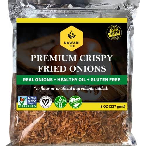 Crispy Fried Onions | 100% Natural (Non-GMO) | Gluten Free | Keto Friendly | No Sodium | Low Carb | Resealable Bag | 8 oz | by Nawabi Life