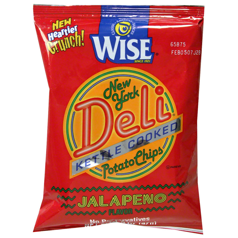 Wise New York Deli Potato Chips - Kettle Cooked, Jalapeno, 1.5oz