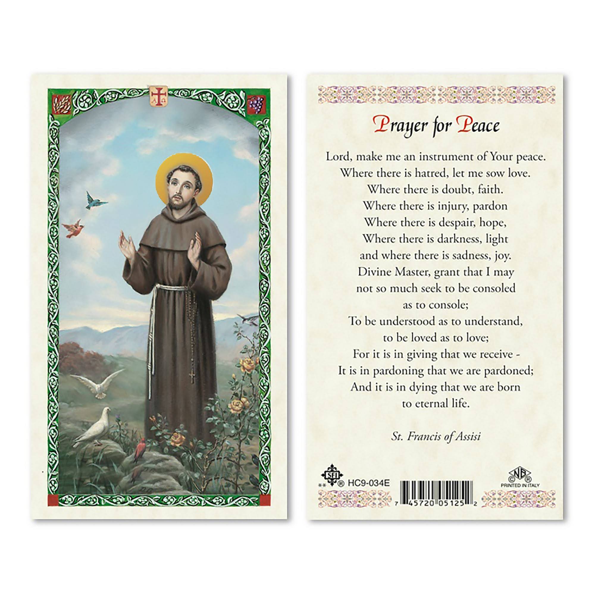 St Francis Prayer for Peace Holy Card Hc9-034e Laminated