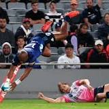 Blues overcome early scare to score 11 tries and thrash Melbourne Rebels