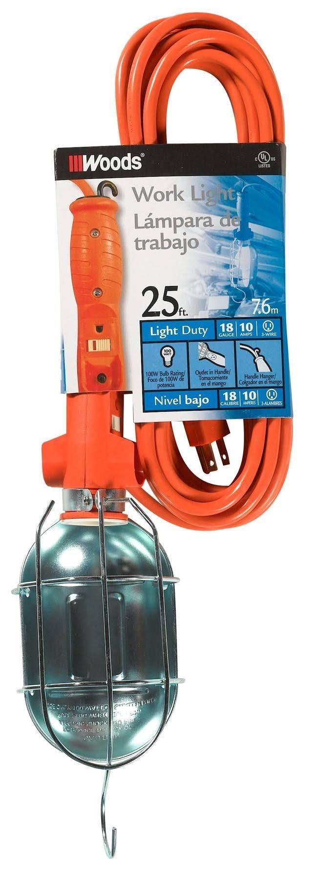 Woods SJTW Trouble Light with Metal Guard & Outlet - Orange