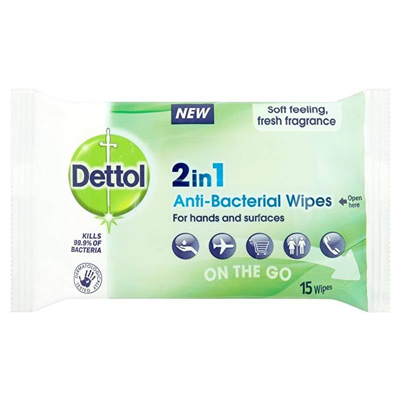 Dettol 2 in 1 Anti-Bacterial Wipes - 15 Wipes