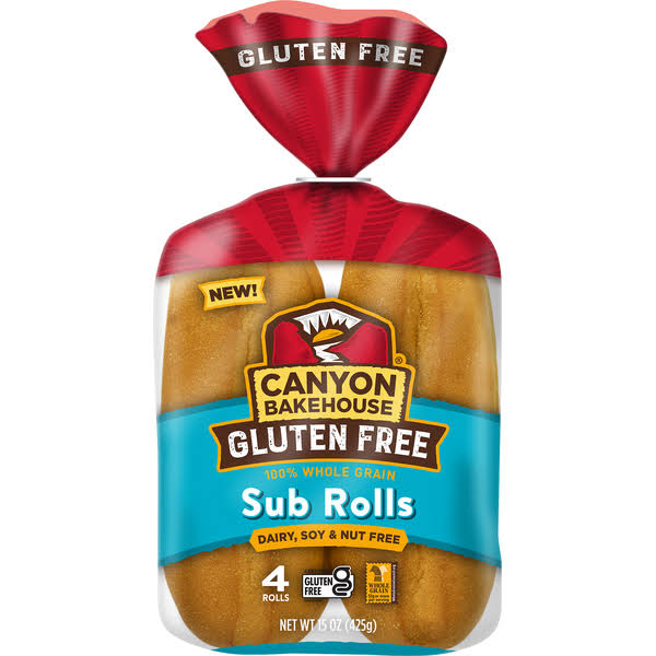 Canyon Bakehouse Sub Rolls, Gluten Free, 100% Whole Grain - 4 rolls, 15 oz