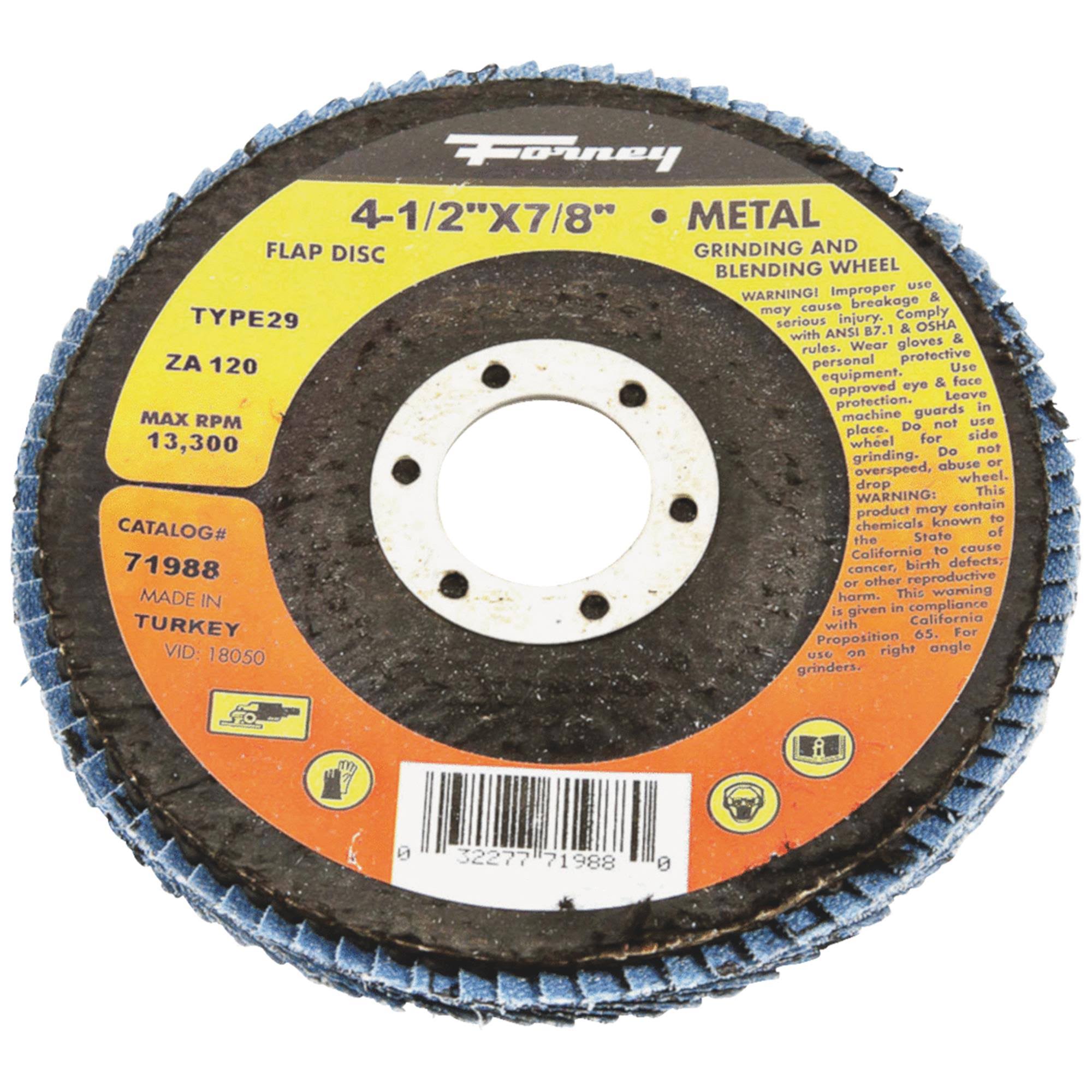 Forney Grit Type Flap Disc - 4 1/2in x 7/8in