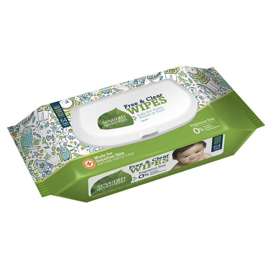 Seventh Generation Free and Clear Baby Wipes - 64 Count, White, Unscented