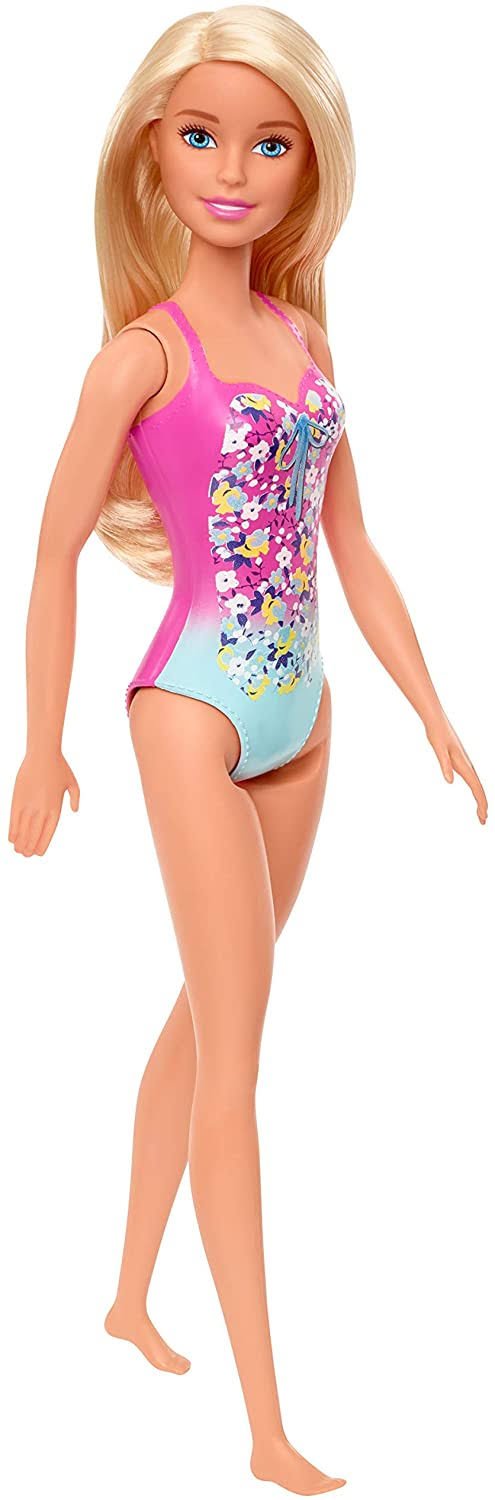 Barbie Beach Doll Pink Blue Floral Swimsuit