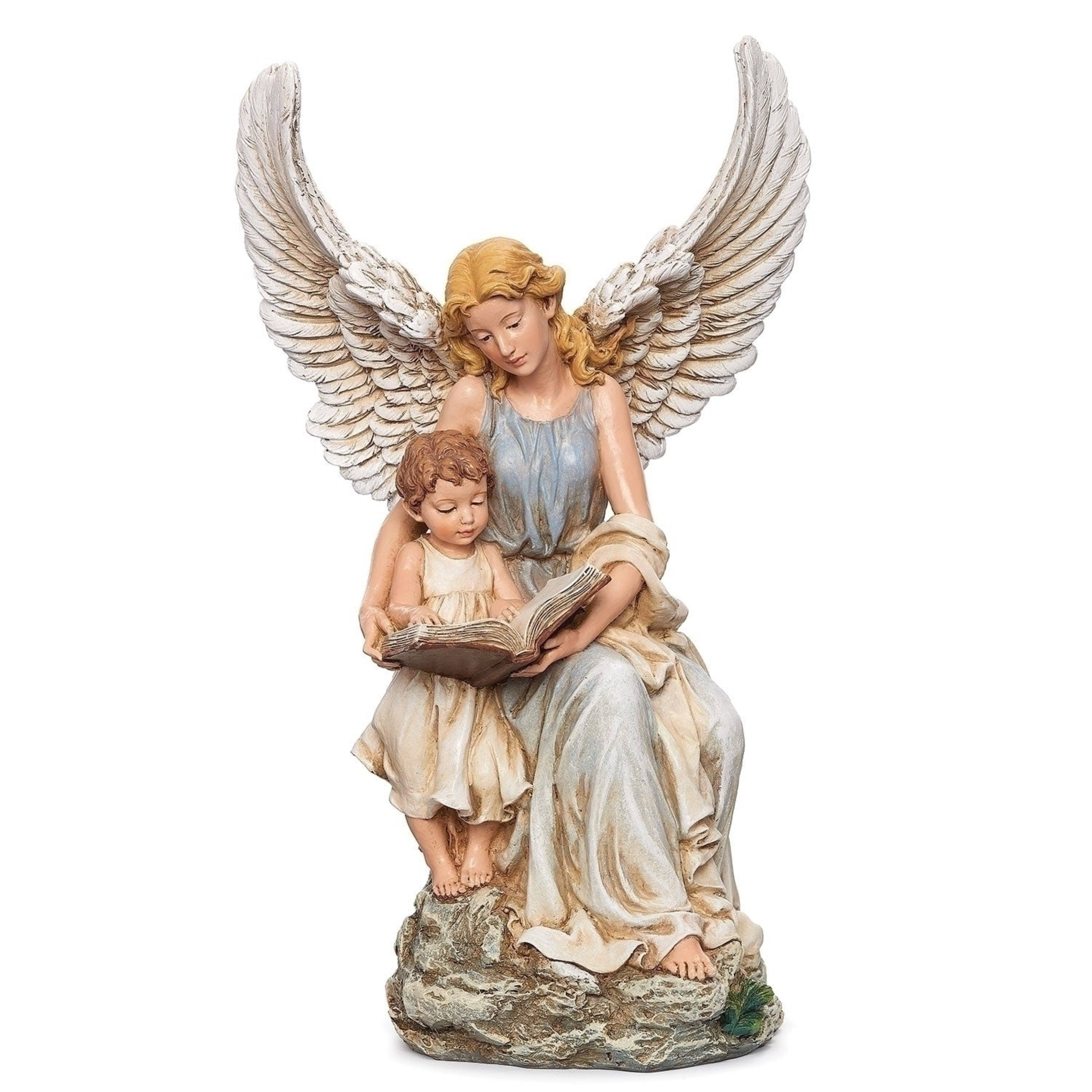 Roman 10.5" Blue and Beige Guardian Reading Angel Tabletop Figurine