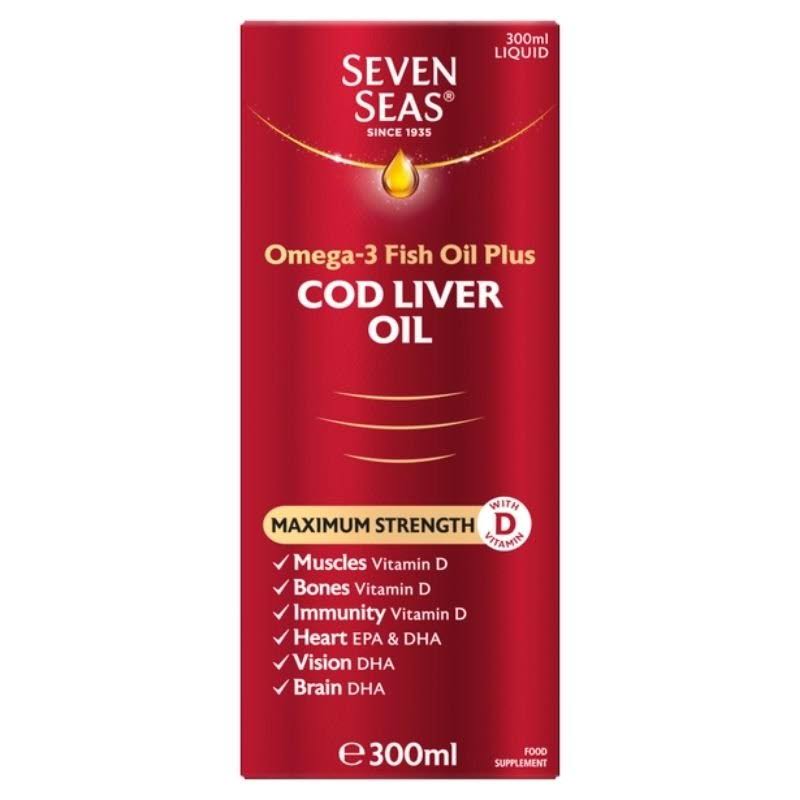 Seven Seas Omega-3 Fish Oil+ - Cod Liver Oil - Maximum Strength, 300ml