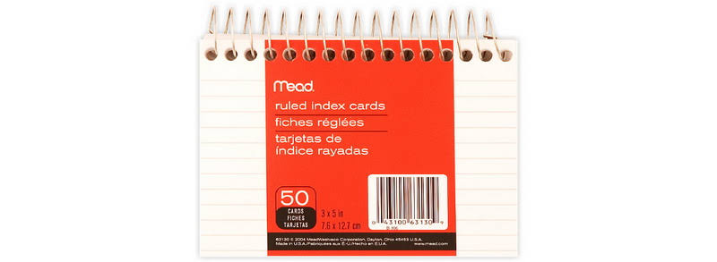 Mead Ruled Index Cards - White, 7.6cm x 12.7cm, 50 Sheets
