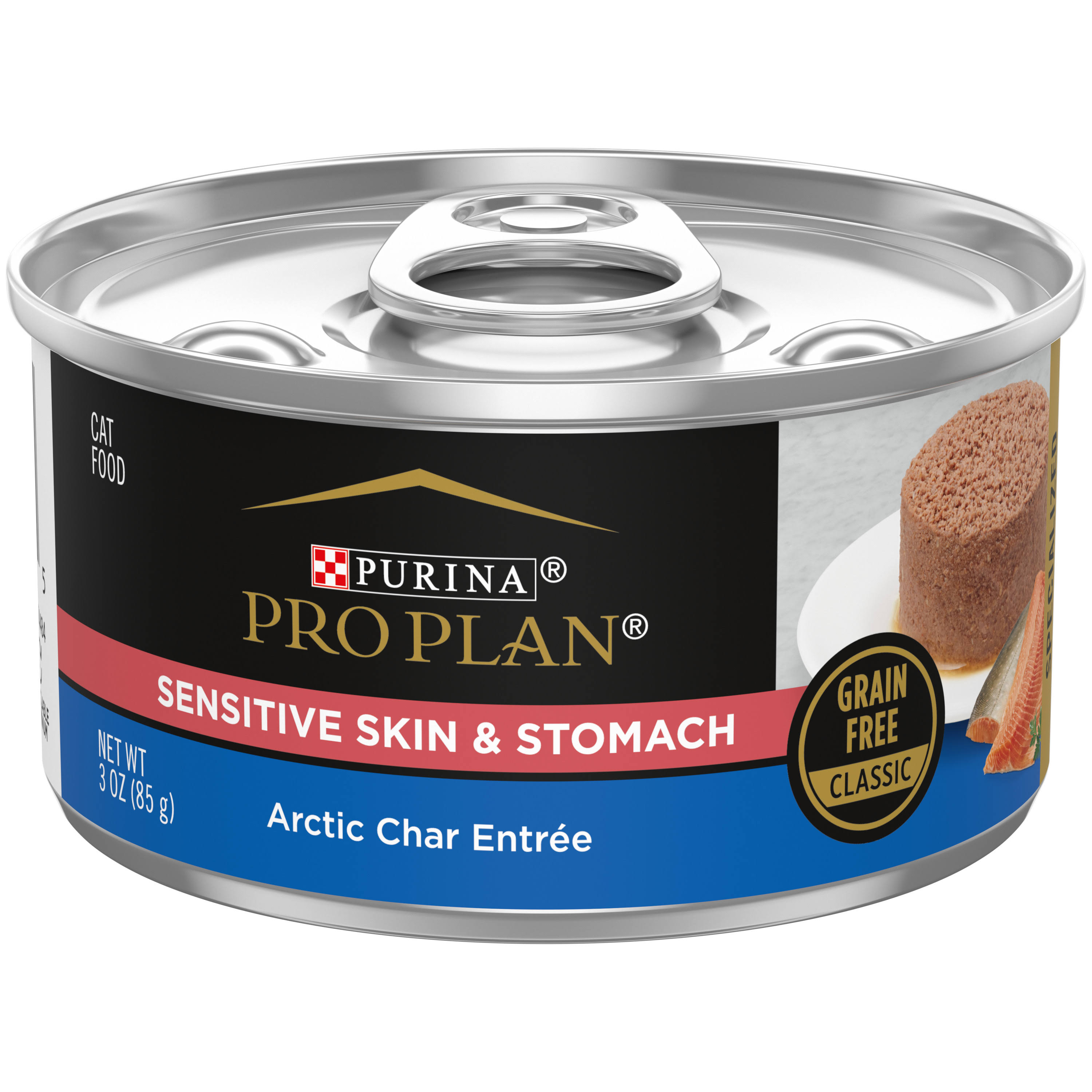 Purina Pro Plan Sensitive Stomach Wet Cat Food FOCUS Sensitive Skin & Stomach Arctic Char Entree - (24) 3 oz. Pull-Top Cans Brown