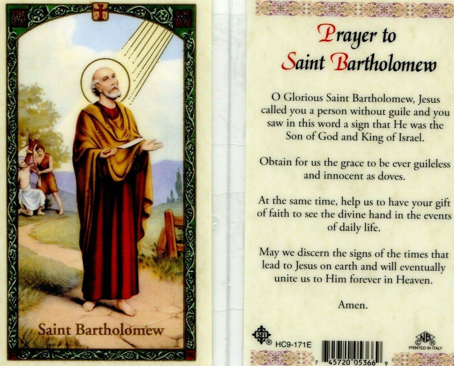 Prayer to St. Bartholomew Laminated Prayer Card-Single from San Francis Imports | Discount Catholic Products