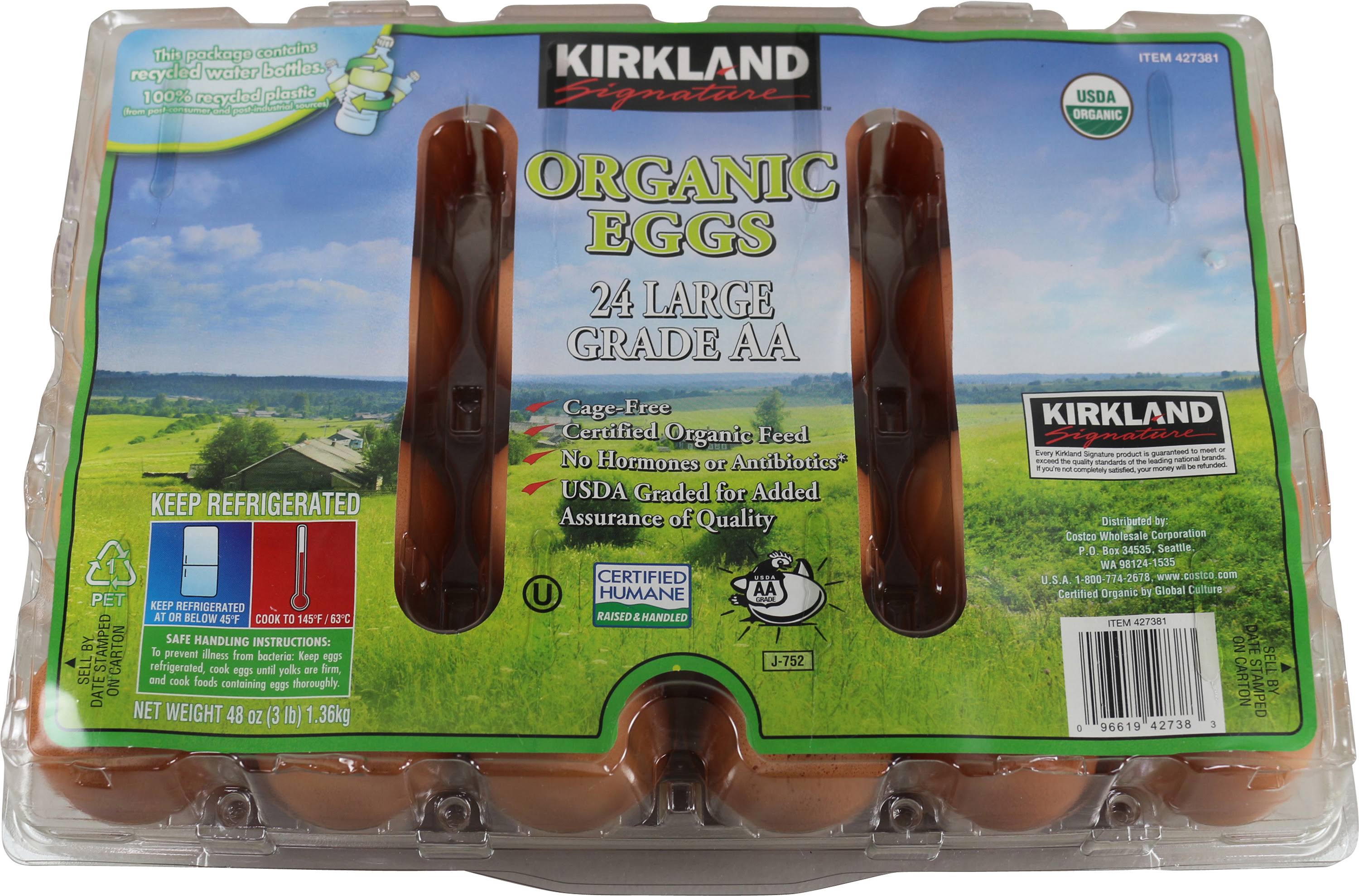 Kirkland Organic Brown Eggs, Grade AA - 24 count