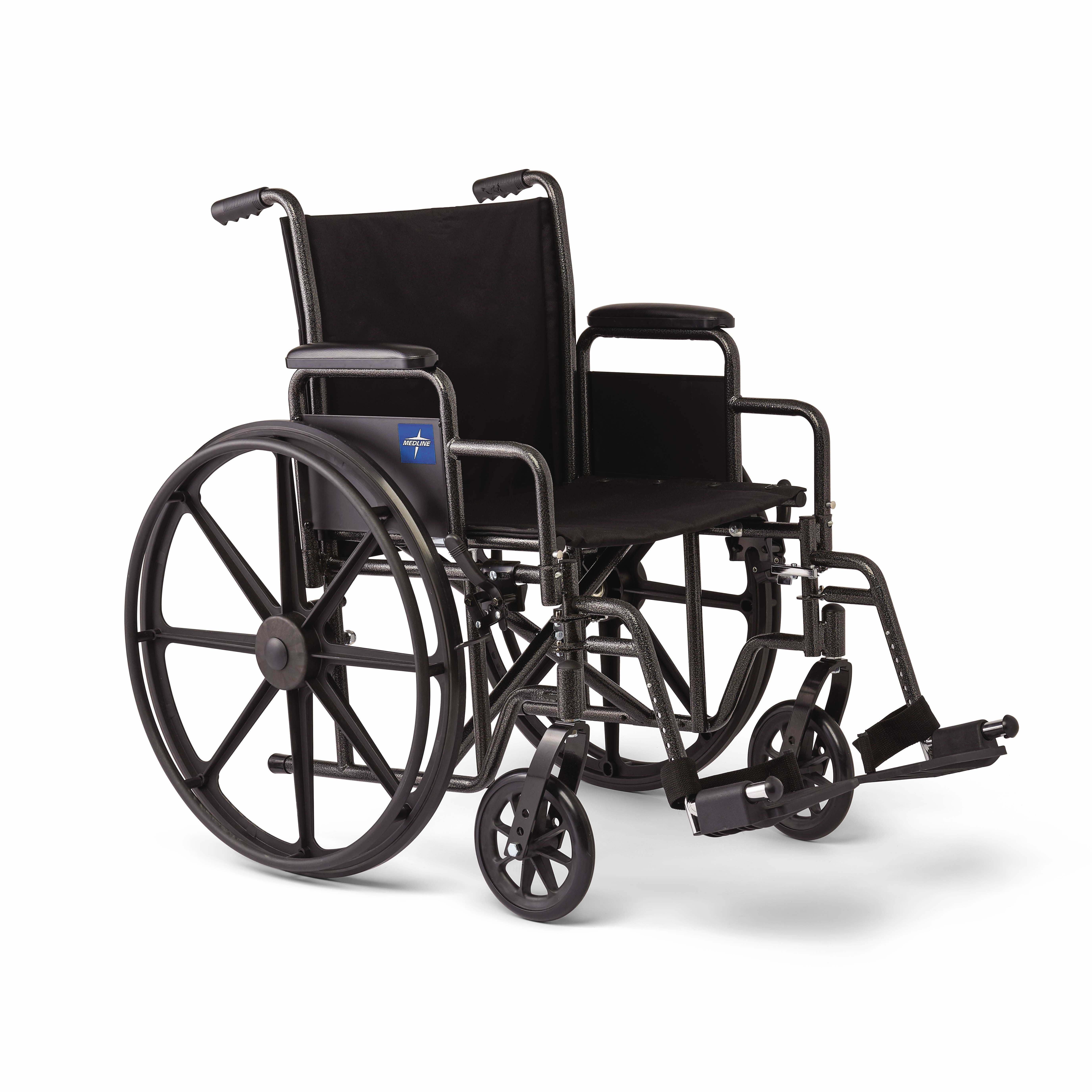 Medline 20" Wide K1 Basic Nylon Wheelchair with Swing-Back Desk-Length Arms and Swing-Away Leg Rests