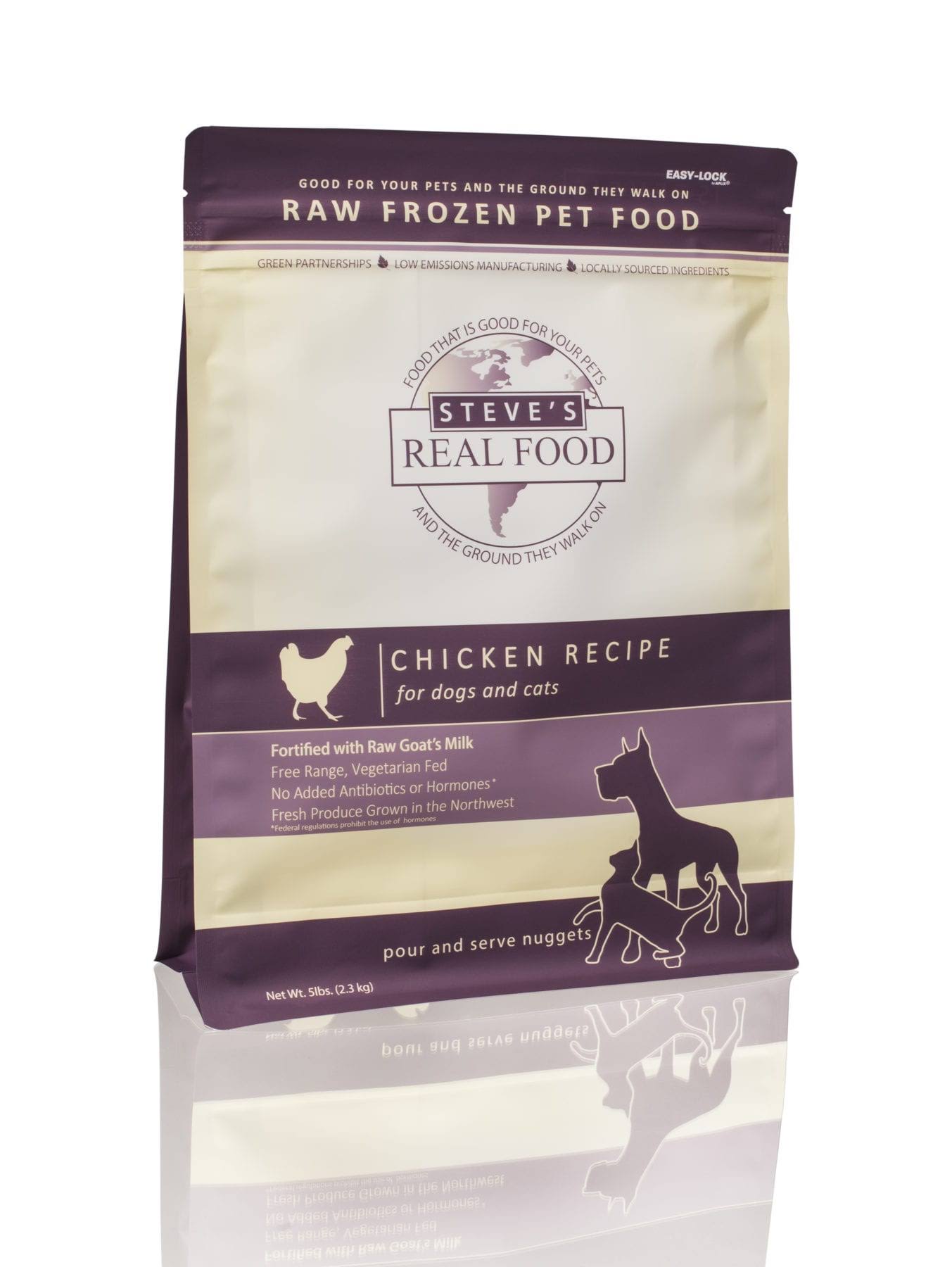 Steves Real Food Pet Food, Raw Frozen, Chicken Recipe, Pour and Serve Nuggets - 5 lb