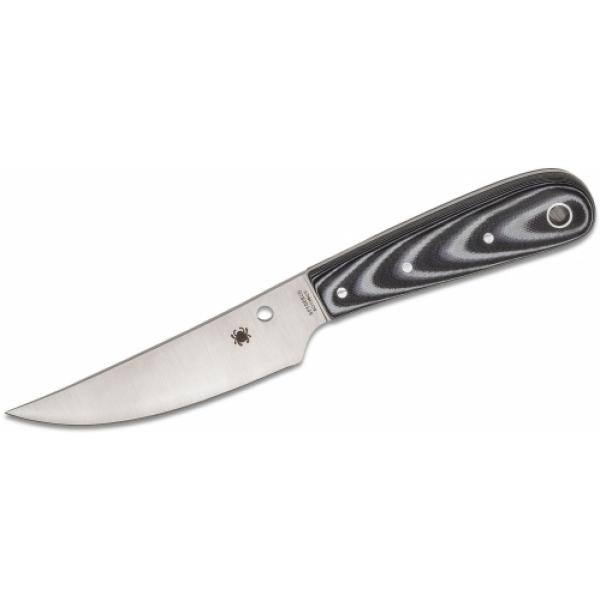 Spyderco Bow River Fixed Blade Knife 4.4" 8CR13MOV Trailing Point, black/gray G10 Handles, Leather Sheath