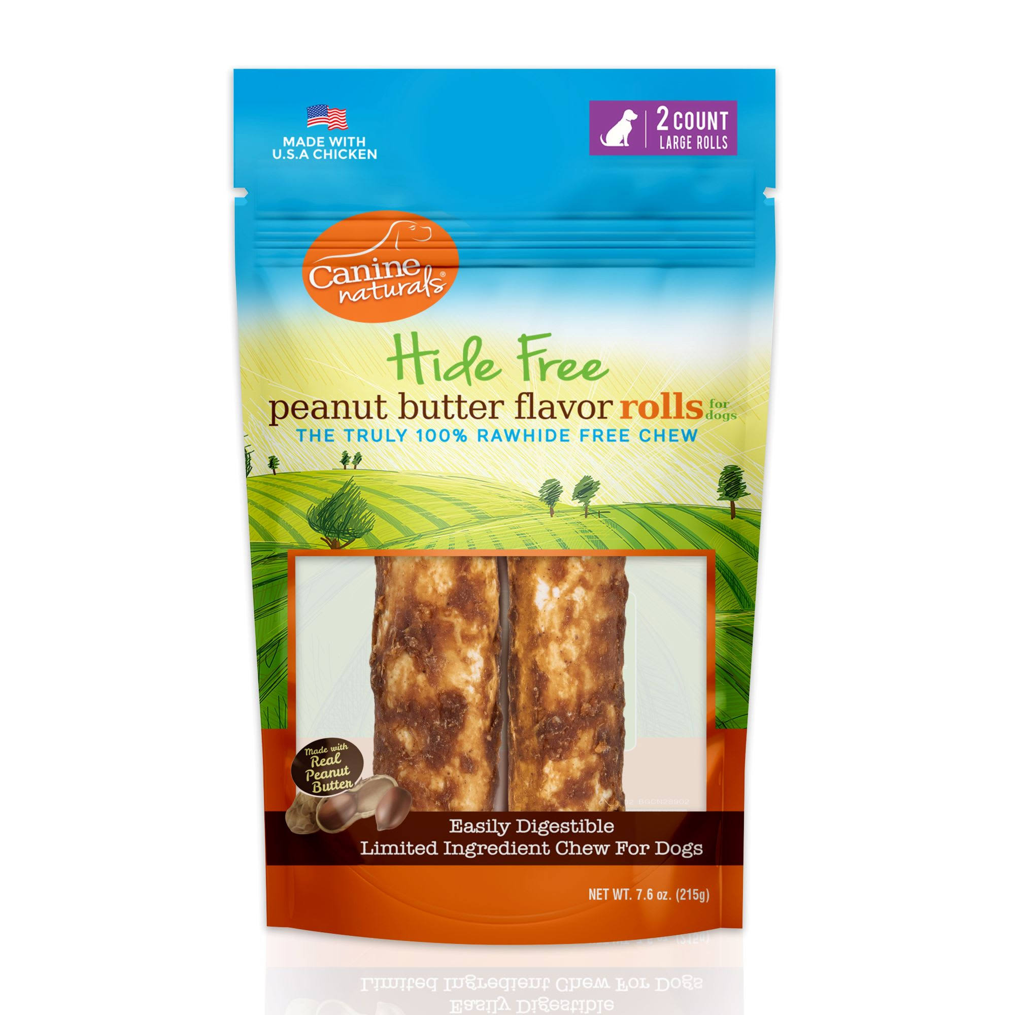 Canine Natural Hide Free 7inch Peanut Butter Large Roll 2pk