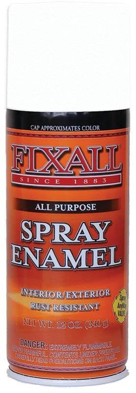 Fixall F1301 All-Purpose Enamel Spray Paint, Gloss, White, 12 oz Can