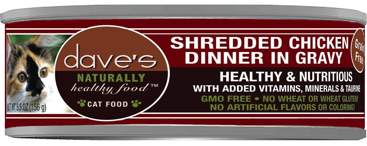 Daves Naturally Healthy Canned Cat Food - Shredded Chicken Dinner in Gravy, 156g