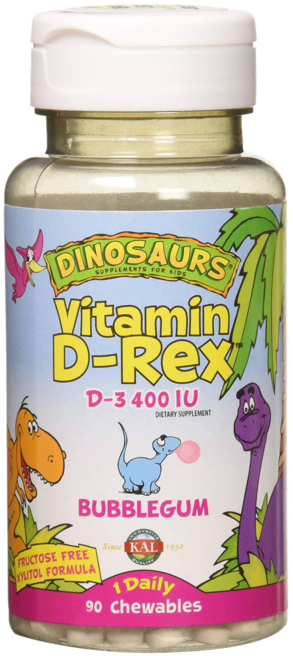 Kal Dinosaurs Vitamin D Rex D3 400 IU Supplement - 90 Chewables, Bubblegum