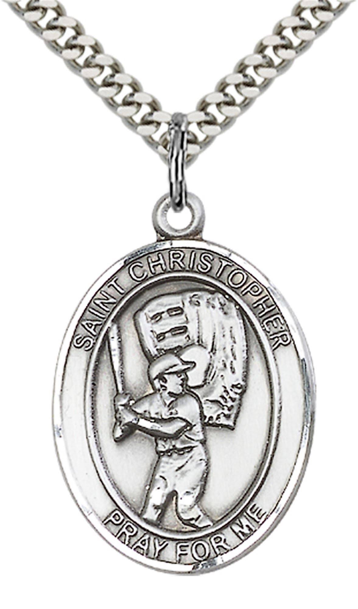 Sterling Silver St. Christopher Pendant 1 x 3/4 Inch with 24 Inch Chain