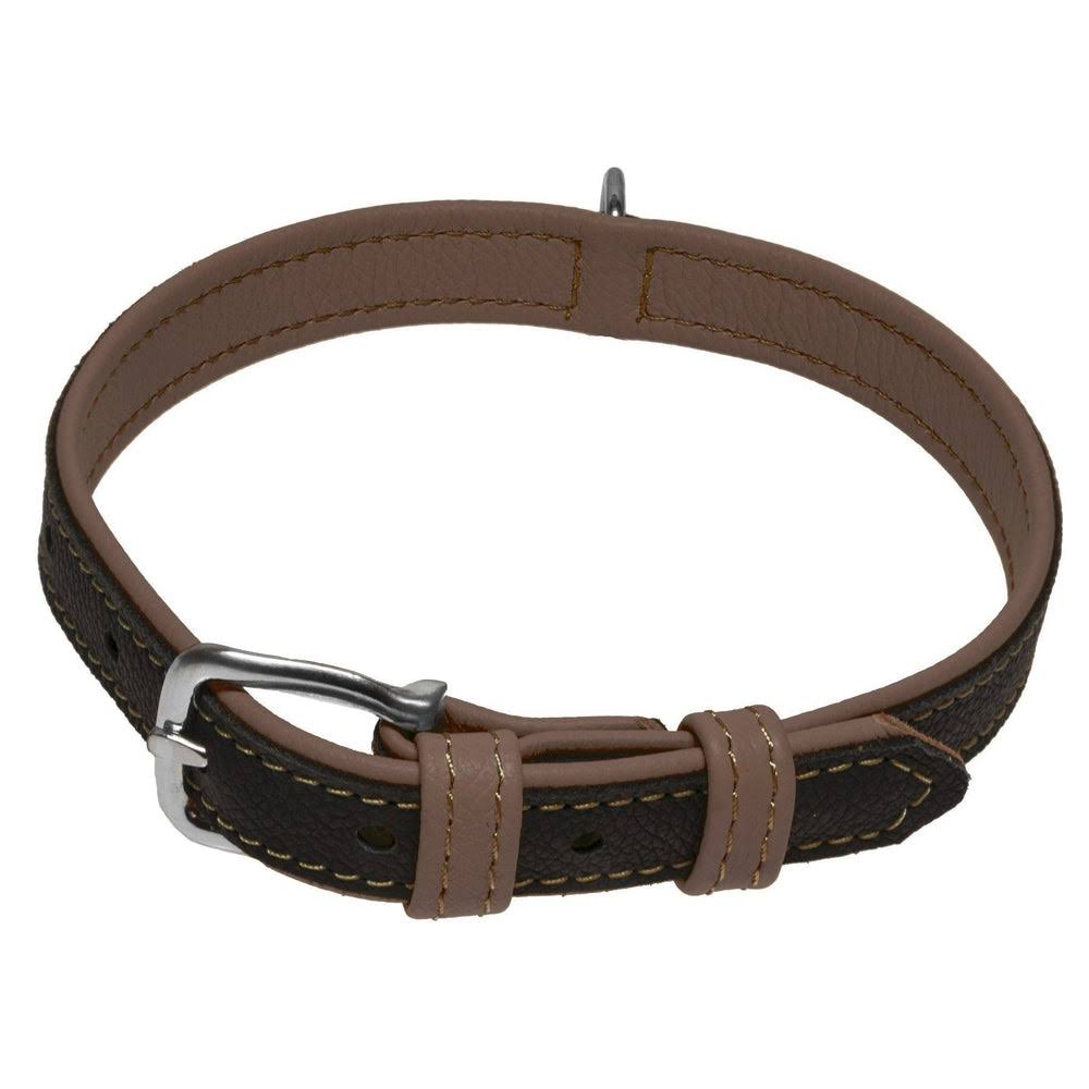 Dogline L1012-6 Soft Leather Dual Color Collar W 3/4" L 15-19" Brown