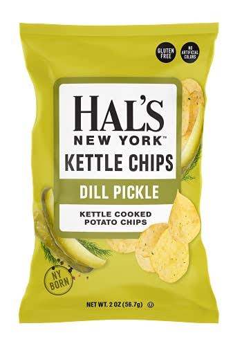 Hal's New York Kettle Cooked Gluten Free Dill Pickle Flavored Potato Chip Crisps, 2 Oz (Pack of 24)