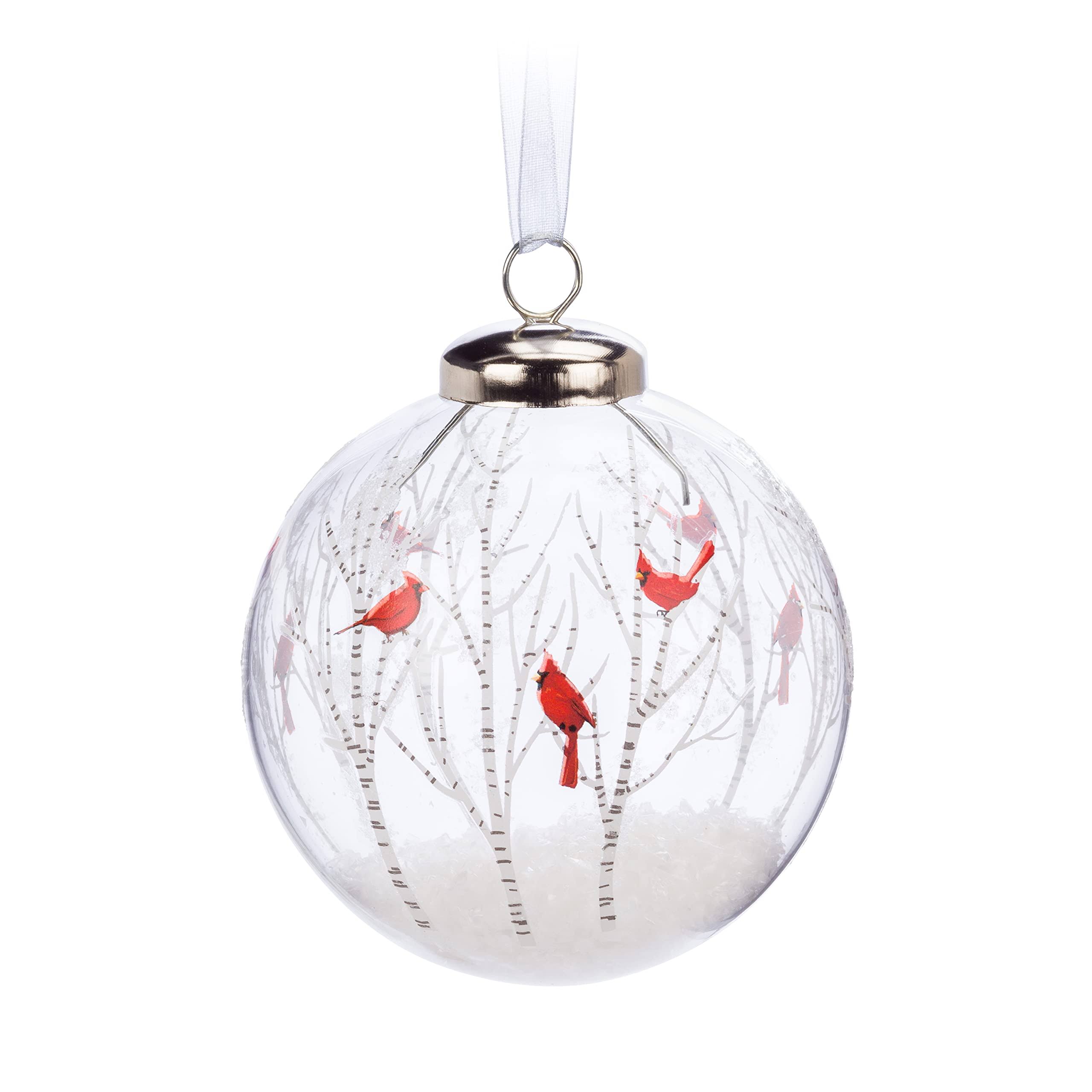 Abbott Collection 27-BALL-3419 Cardinal in Trees Ball Ornament, Red/White