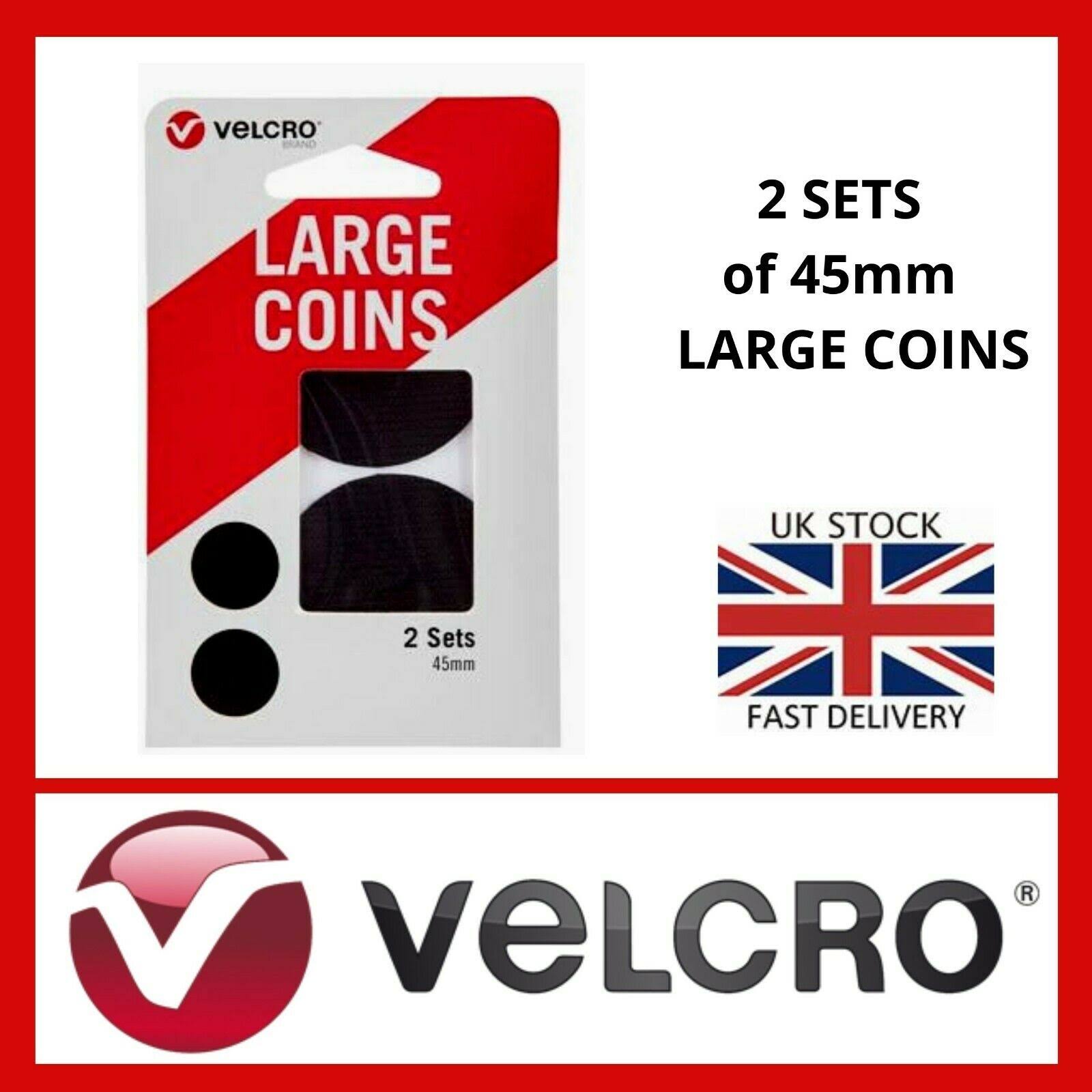 Velcro Strong Heavy Duty Self Adhesive Stick on Large Black Coins 45mm