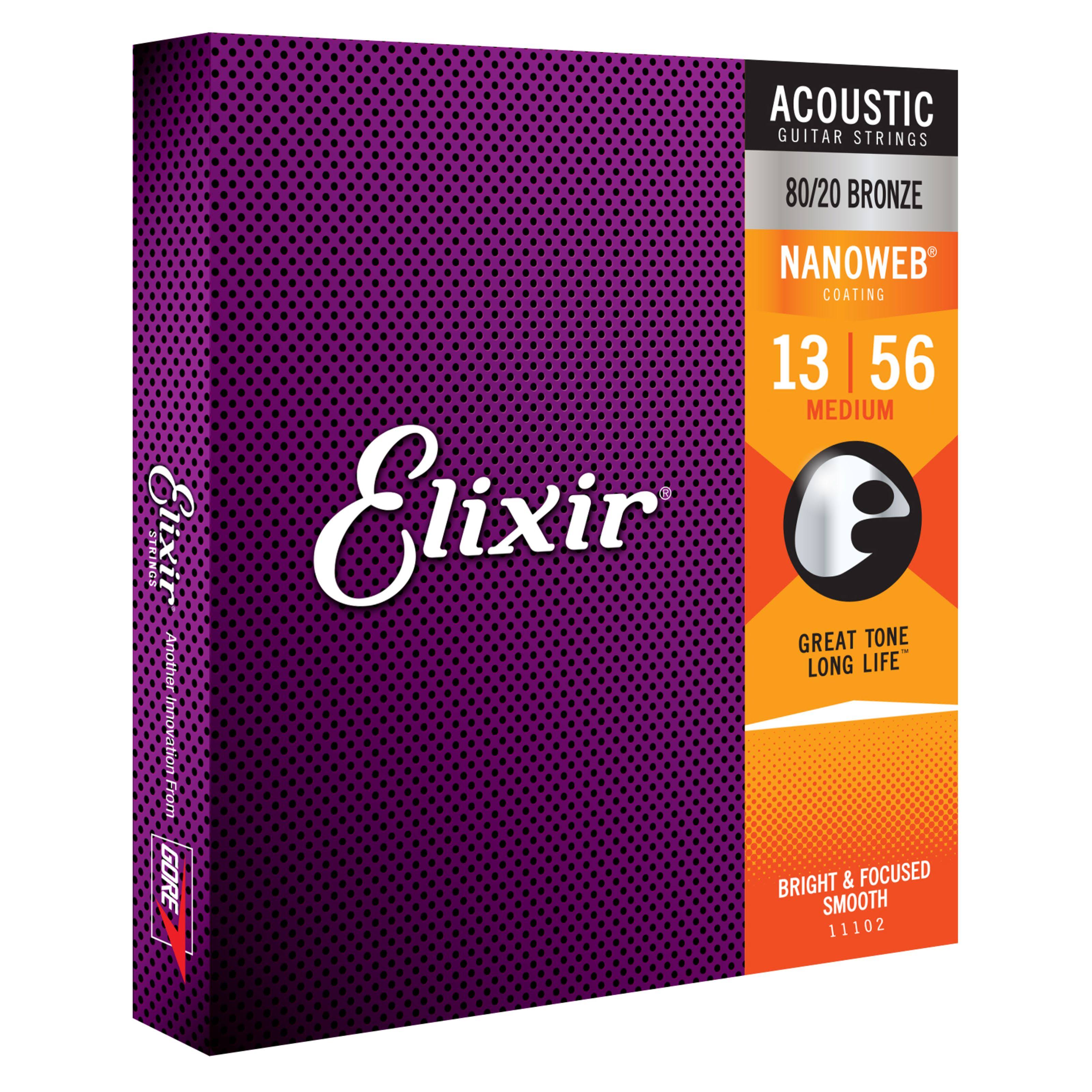 Elixir Strings Acoustic Guitar Strings - 6-String, Medium Nanoweb Coating