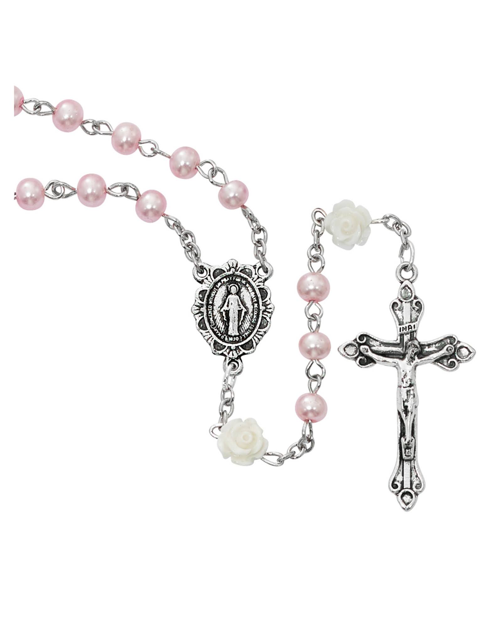 McVan R797W Pink Pearl Glass Miraculous Rosary Boxed