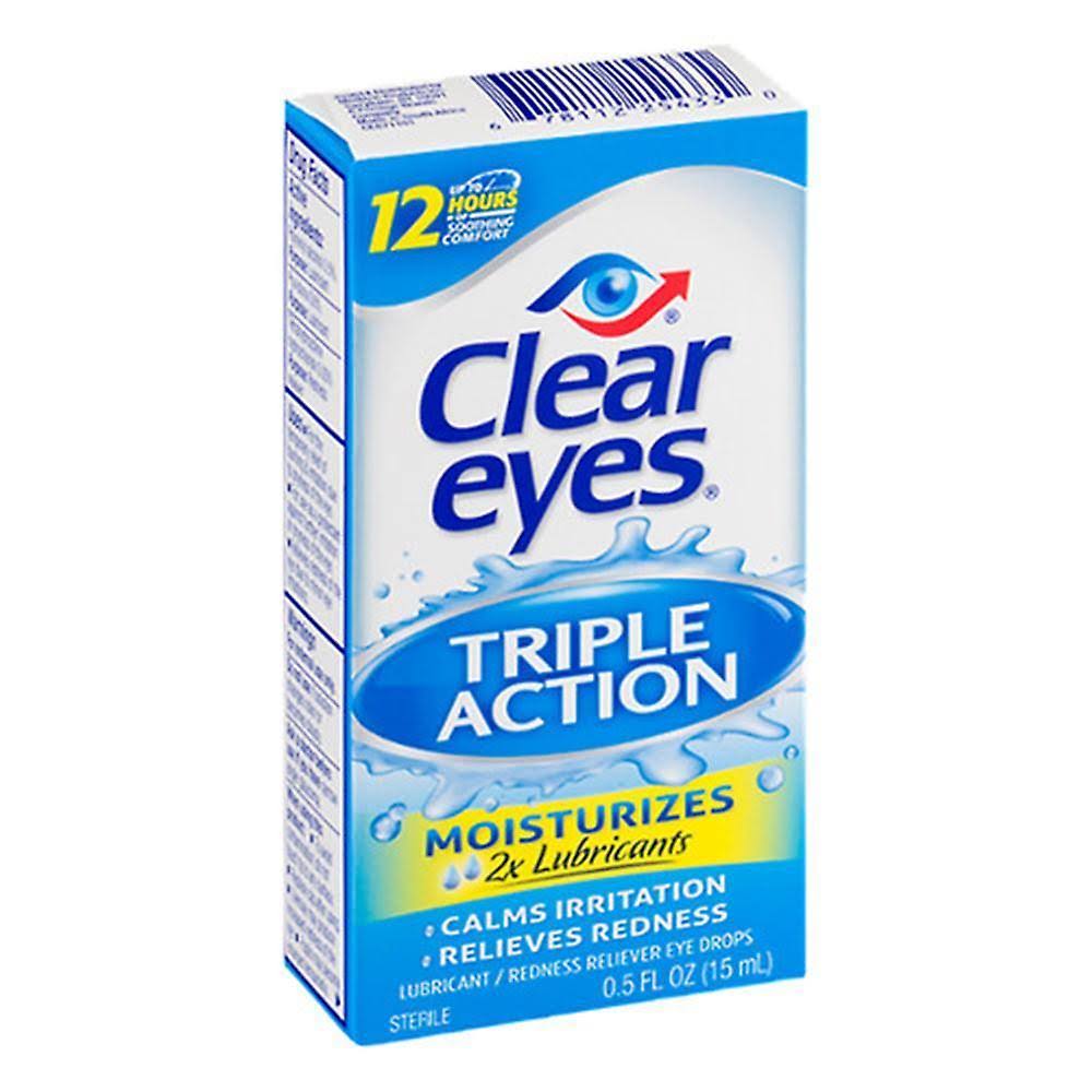 Clear Eyes Triple Action Sterile Lubricant & Redness Reliever Eye Drops - 15ml