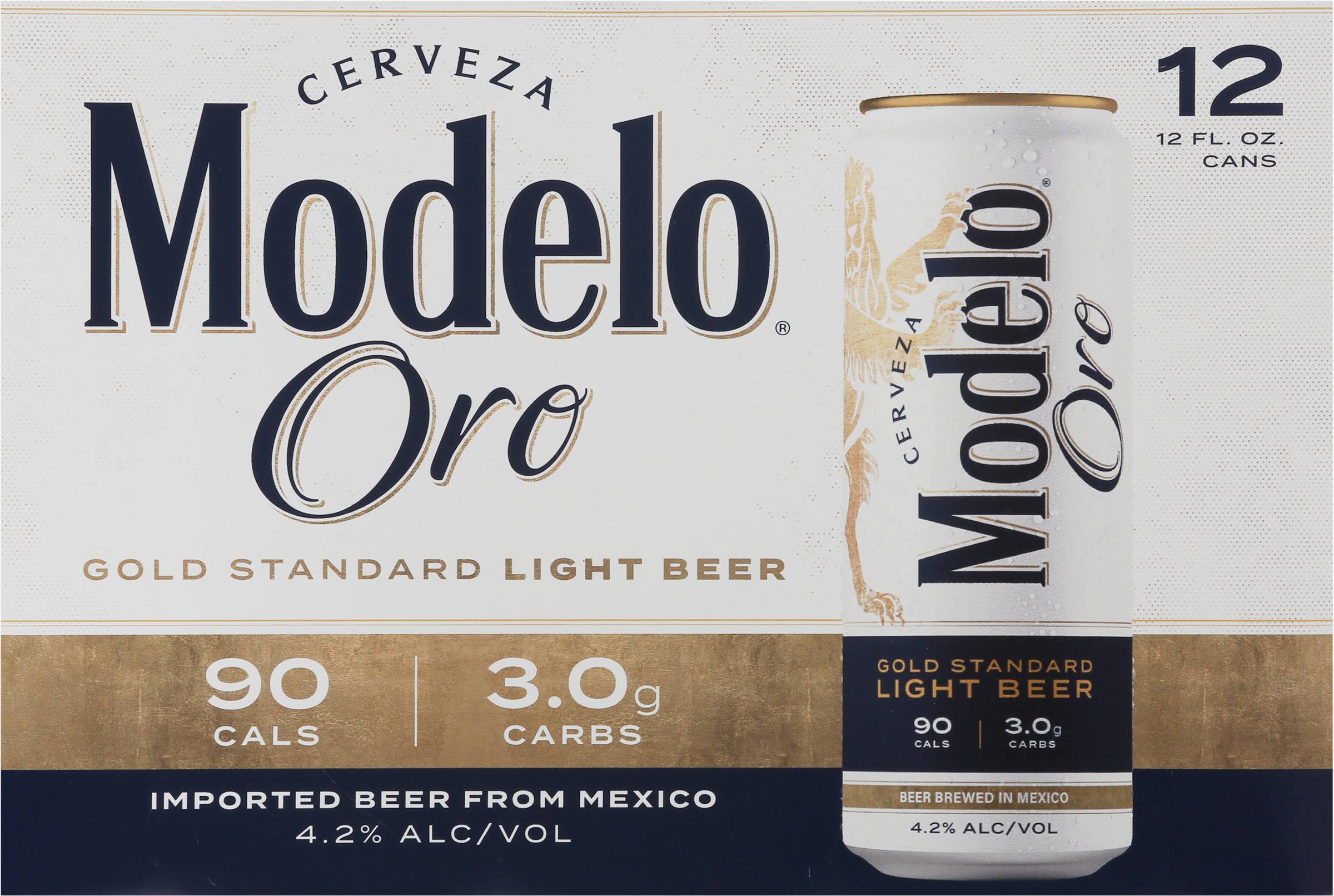 Modelo Oro Beer, Light, Gold Standard - 12 pack, 12 fl oz cans
