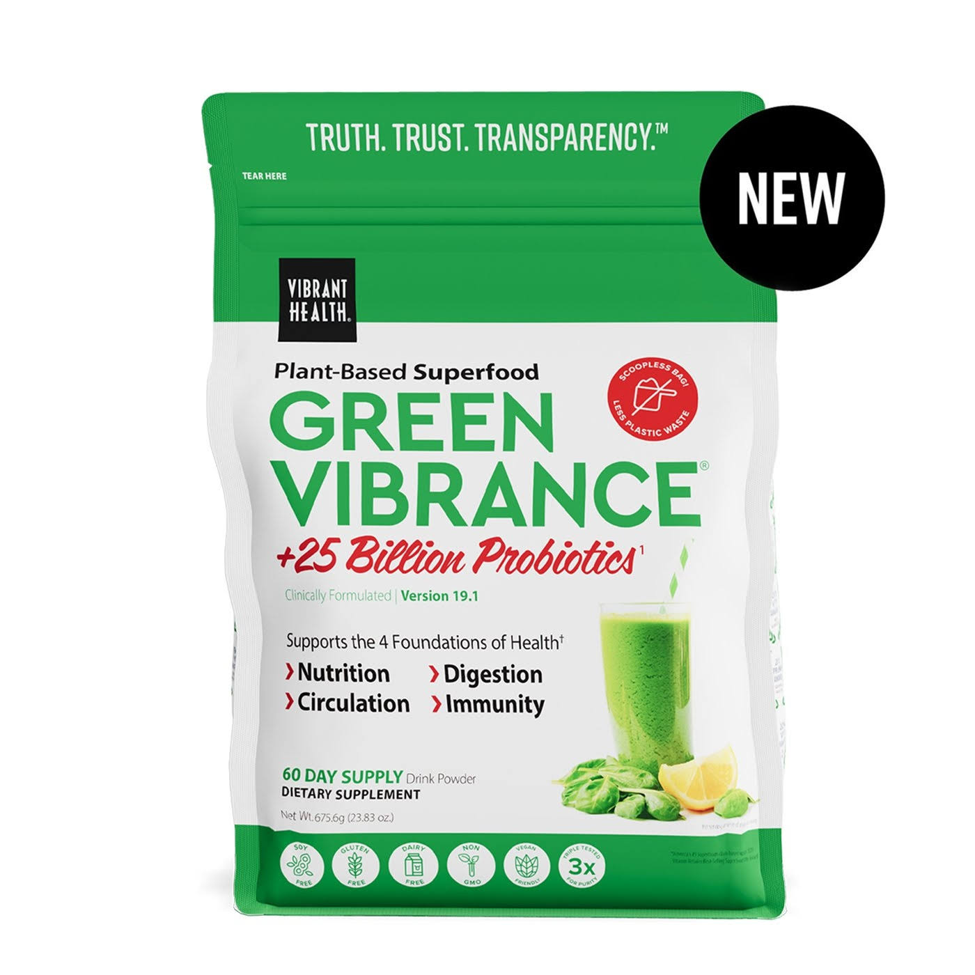 Vibrant Health Green Vibrance Drink Powder, Plant-Based Superfood - 675.6 g