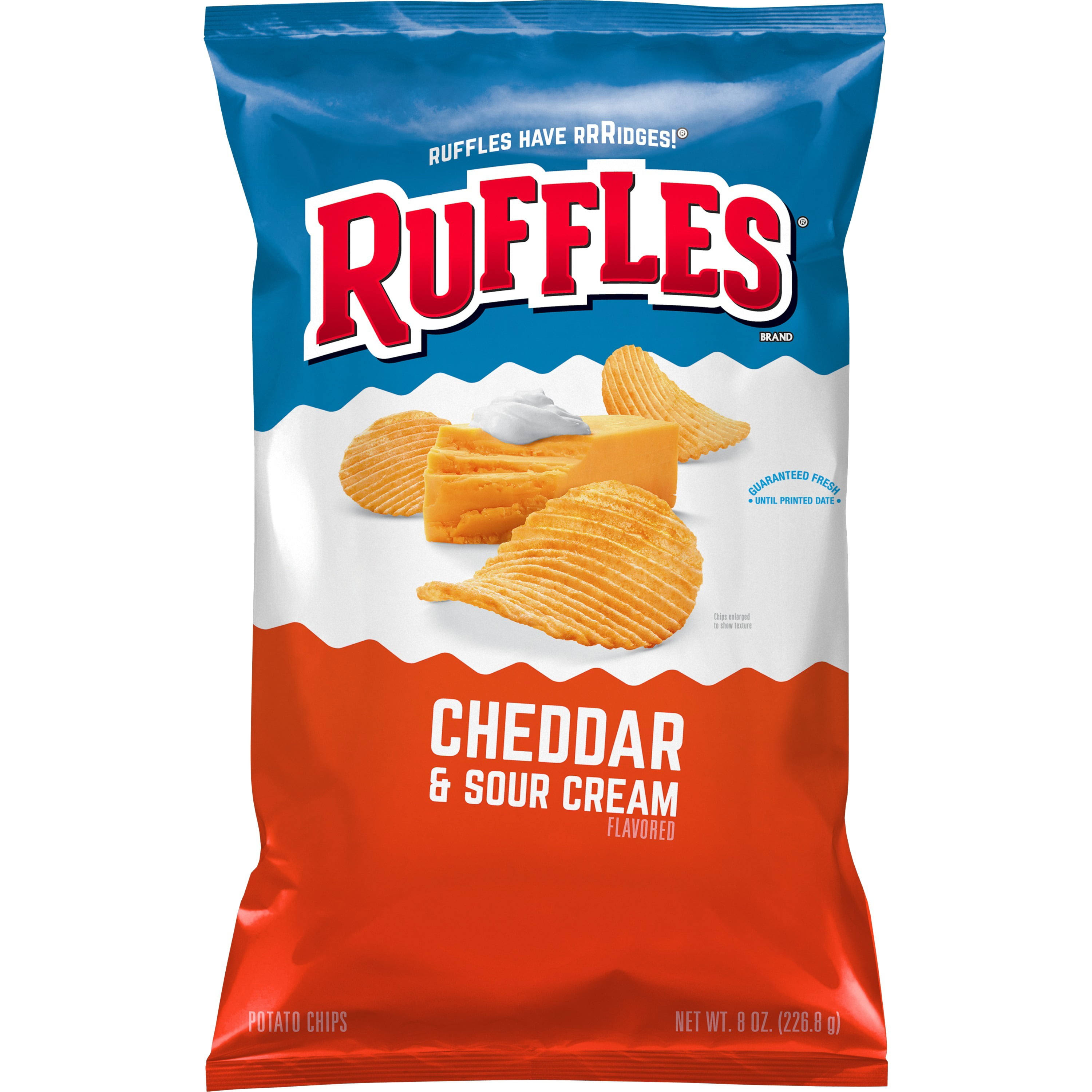 Ruffles Potato Chips, Cheddar Cheese & Sour Cream, 8 Ounce