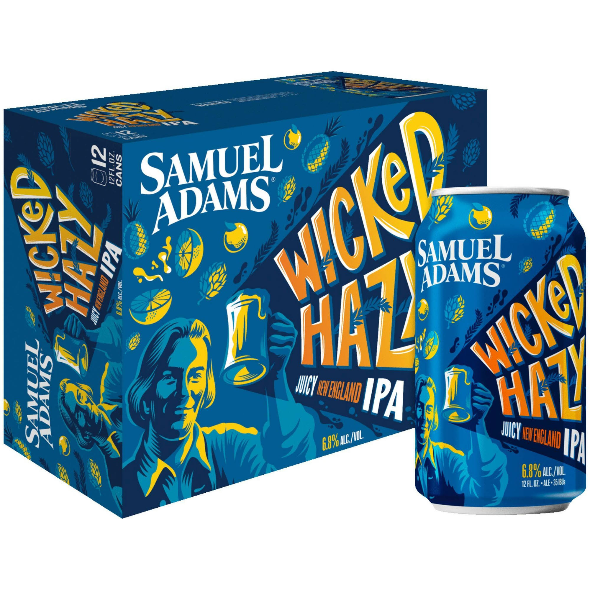 Samuel Adams Beer, IPA, Juicy New England, Wicked Hazy - 12 pack, 12 fl oz cans