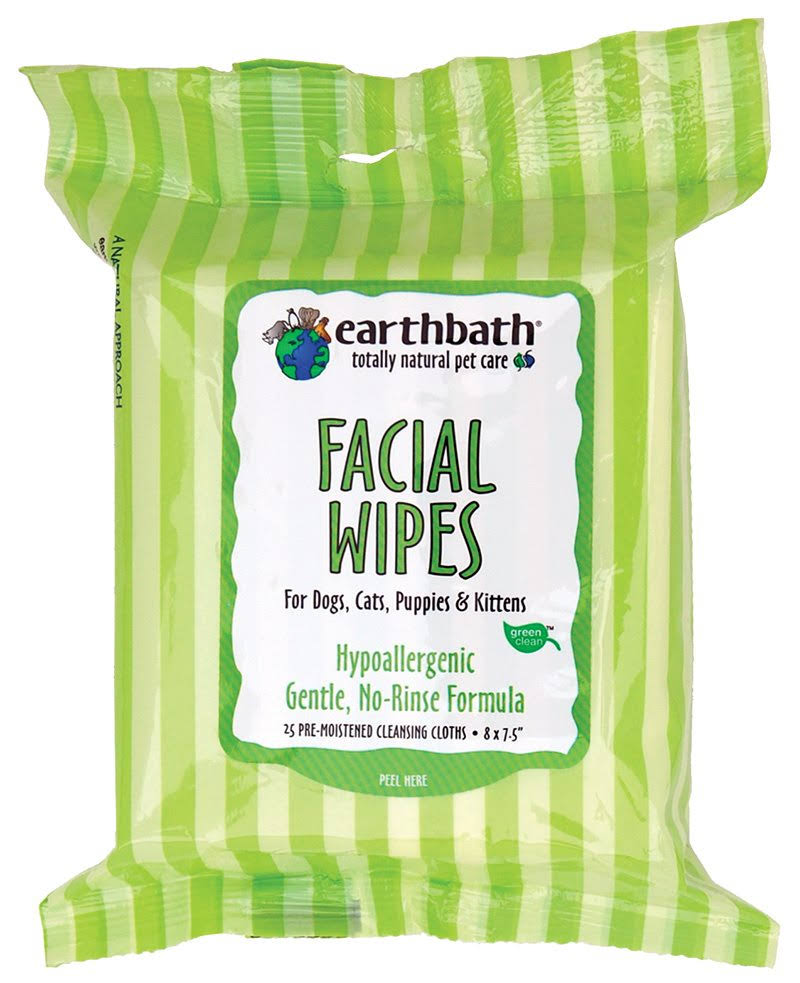 Earthbath Facial Wipes Pouch for Dogs Cats Puppies and Kittens - 25 Pieces