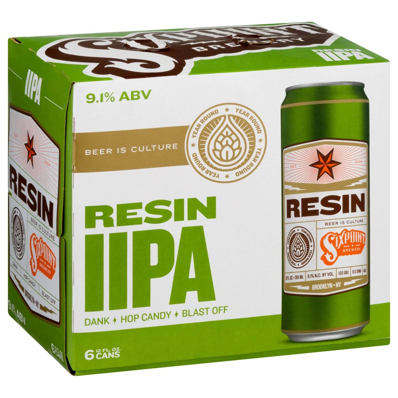 Sixpoint Brewery Resin Beer, DIPA - 6 pack, 12 fl oz cans