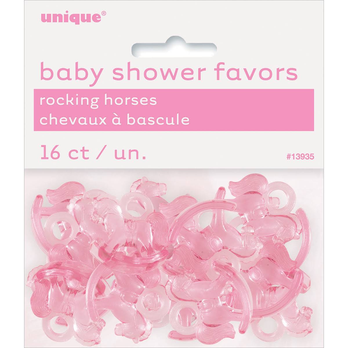 Unique Mini Plastic Rocking Horse Baby Shower Favor Charms - Pink, 16ct
