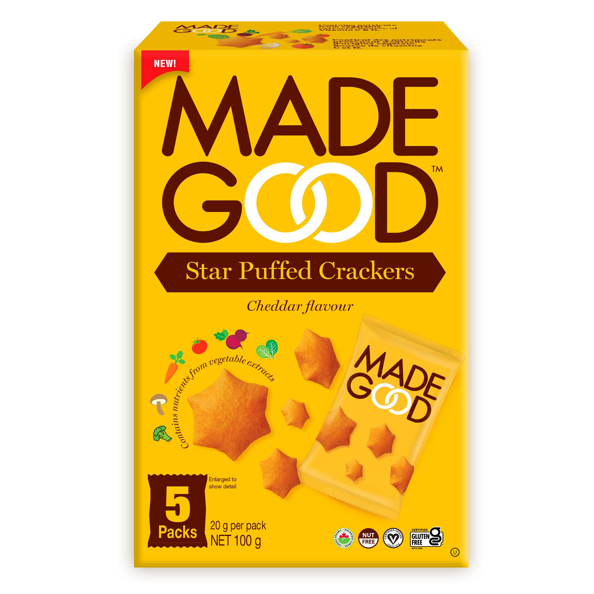 MadeGood Cheddar Flavour Star Puffed Crackers - 5 ct