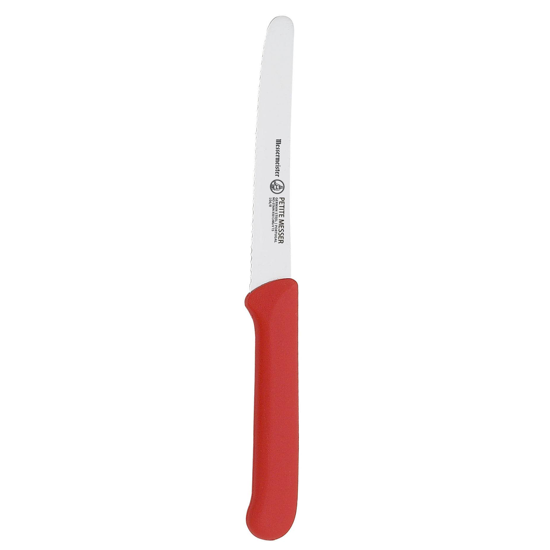Messermeister 4.5 inch Serrated Tomato Knife with Sheath - Red