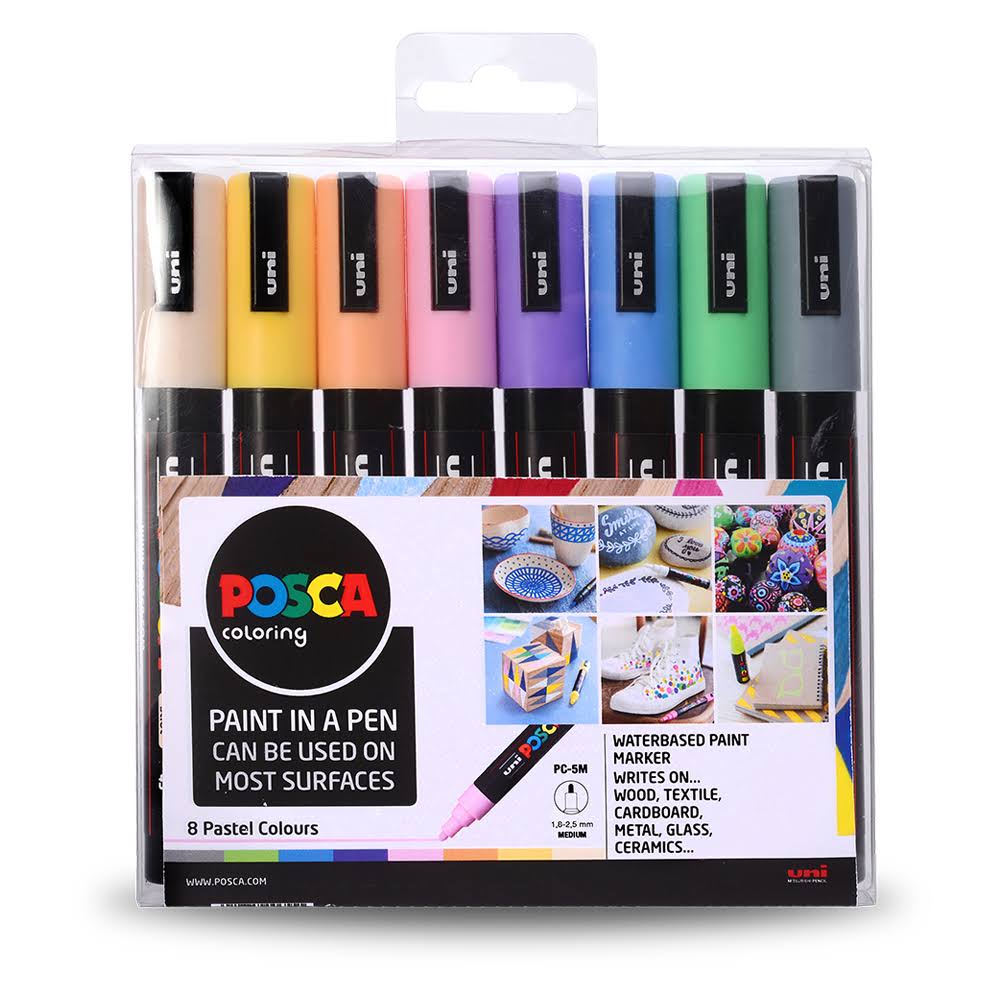 Posca Paint Marker Pen Set Pastel Medium Tip | Pack of 8