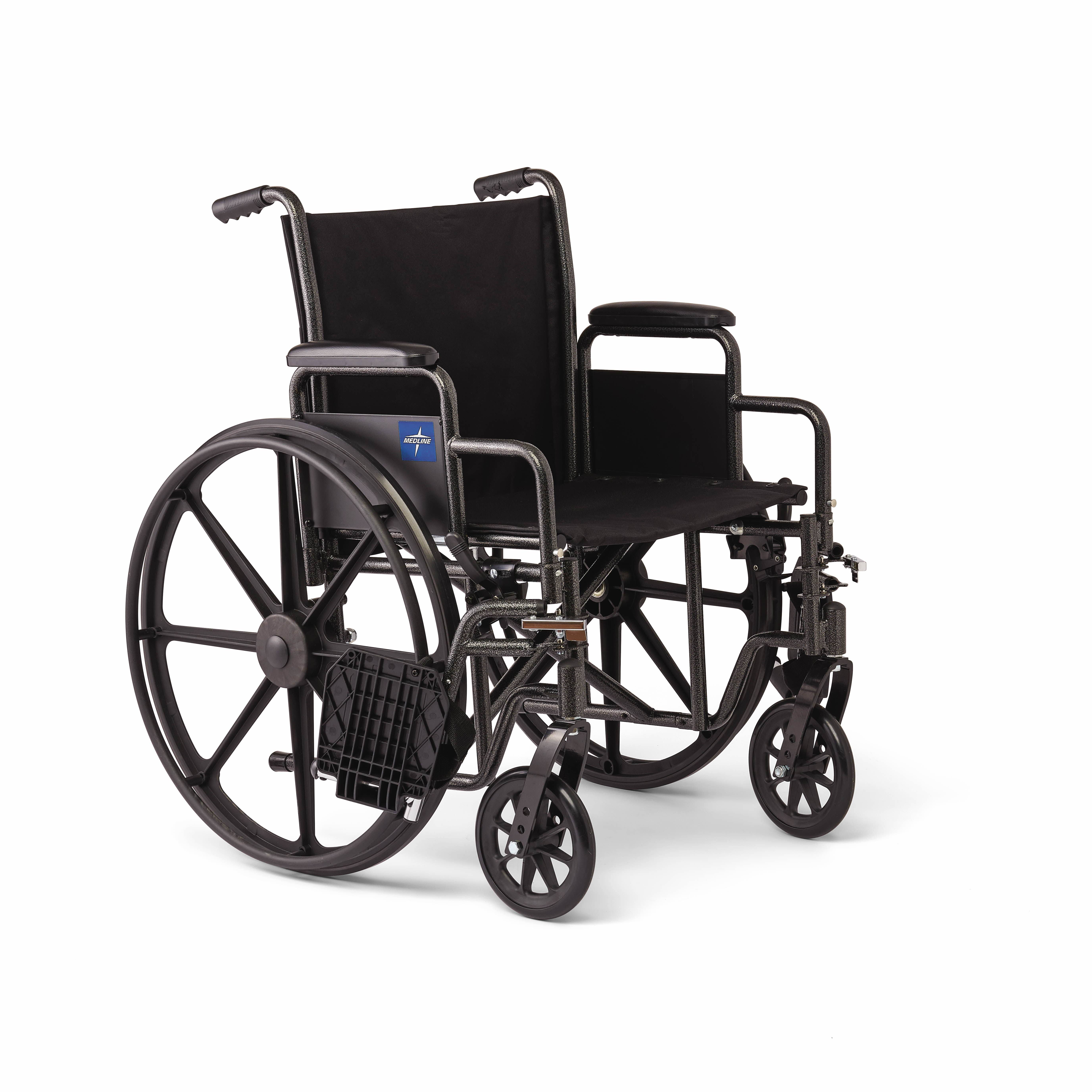 Medline Wheelchairs: 20" Wide K1 Basic Nylon Wheelchair with Swing-Back Desk-Length Arms and Swing-Away Leg Rests