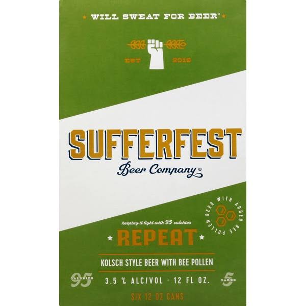 Sufferfest Beer, Repeat, Kolsch Style - 6 pack, 12 fl oz cans