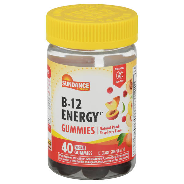 B-12 Energy Dietary Supplement Vegan Gummies, Natural Peach Raspberry